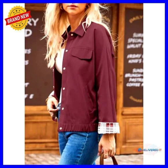 Oversized Snap Button Jacket Color Blocked Sleeves Chic Fall Casual Coat